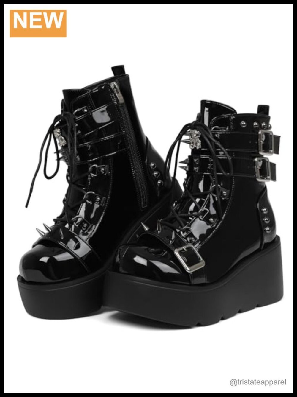 Gothic Punk Platform Ankle Boots, Wide Calf Combat Motorcycle Boots w/ Zip